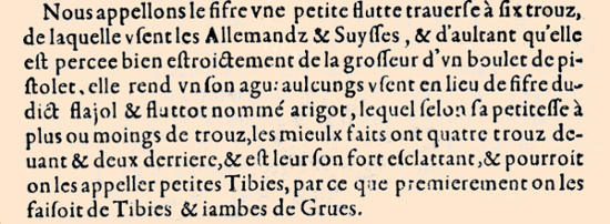 Thoineau Arbeau's text on the flageolet